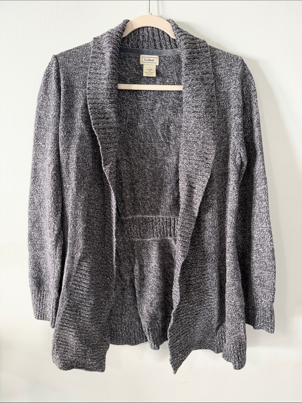 L.L. Bean Gray Marled Shawl-Collar Open Cardigan